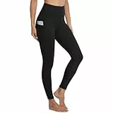 Gayhay Leggings Damen High Waist Sport Leggins mit Taschen Blickdicht Sporthose Lang Hose Bauchweg Laufhose für Sport Yoga Gym Schwarz S-M