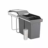 Hailo Abfallsammler Tandem 3650103 | 2fach Einbau-Mülleimer incl. 50 Müllbeutel | für Schränke ab 300 mm Breite | Bequemer Handauszug auf Rollenführung | Silber und Kunststoff Anthrazit