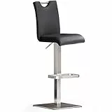Robas Lund Barhocker Schwarz Leder mit Lehne Barstuhl drehbar 180 Grad, Hocker höhenverstellbar, BAR.DO