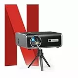 Android Smart Beamer【Netflix Official/Autofokus Trapezkorrektur】 HD 1080P Heimkino WIFI6 Bluetooth Video Projector/Outdoor Projektor für Android/Handy Projektor mit Stativ