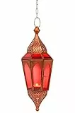 Orientalisches Windlicht Laterne Glas Lalita Rot 41 cm groß | Orientalische Glas Teelichthalter Hängewindlicht mit Henkel orientalisch | Marokkanische Windlichter hängend als Hängewindlichter