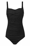 Aidotop Damen Einteilige Badeanzug Monokini Verstellbarer Schultergurt Badeanzüge Falten Bademode Schwimmanzug(XL, Black)