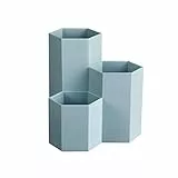 toymytoy Kreative sechseckig Stift Inhaber Container Organizer Kunststoff Desktop-Aufbewahrungsbox Student Bürobedarf (creme) 12 x 6,3 cm blau
