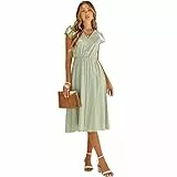 HEYPORK Damen Frühling Sommer Bequem Lässig Kleider Mode Elegant Röcke Frauen Beiläufige Feste Farbe V-Ausschnitt Taille Abnehmender Frischer Stil Kleid(A Hellgrün, M)