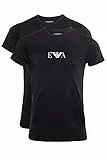 Emporio Armani Herren Essential Monogram 2-pack T-shirt With Crew Neck Schlafanzugoberteil, Black/Black, XL EU