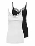 ONLY NOS Damen ONLKIRA LACE Singlet 2 Pack NOOS Top, 2per Pack Schwarz (Black Pack: Black and White), Medium (Herstellergröße: M)
