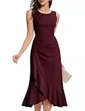 Aupuls Formelle Damenkleider für Hochzeit, langes Abendkleid, Elegante Meerjungfrauenkleid, figurbetonte Kleider mit Schlitz AUPG015 Burgundy M