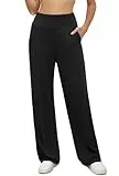 BEIGAI Yoga Hose Damen Palazzo Stretch High Waist Sporthose Casual Lockere Jogginghose Trainingshose Gym Workout Hosen mit Taschen,Schwarz,M