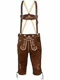 STEIGENHÖFER Lederhose Herren Tracht Kniebund - Reinhold - Trachtenhose mit Trägern - 100% Rindsleder - Traditionelle Echtlederhose - Ideal für Dein Oktoberfest Herren Outfit - Mittelbraun - 52