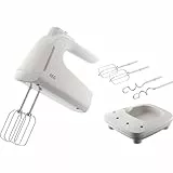 AEG Handmixer mit Rührbesen, AHM4W, 500 W, 5 Geschwindigkeiten, Turbo-Funktion, ideal zum Mixen, Kneten, Zerkleinern und Schlagen, Zubehör aus Edelstahl, spülmaschinenfest, Weiß