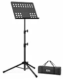 Vekkia Notenständer – Professioneller Notenständer klappbar stabil aus Metall mit perforierter Notenablage, höhenverstellbar und faltbar, inkl. Tragetasche, ideal für Bandauftritte und Proben