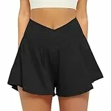 Friptspyg Hosenrock Damen Kurze Sporthose Damen Sport Shorts Kurz Laufshorts 2 in 1 mit Tasche V High Waist Sommer Stretch Tennis Shorts, Schwarz XXL
