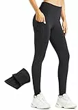 Libin Thermo Leggings Damen Winter Warm Thermoleggins Laufhose High Waist Wasserabweisend Thermohose Sportleggins Damen Lang mit Taschen, Schwarz, M