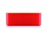 Bodum Bistro 11555-04 Brotdose, groß, Deckel aus Bambus, 24 cm x 37 cm x 14 cm, Rot
