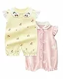 JiAmy Baby Strampler Mädchen Sommer 2er Pack, Kurzarm Jumpsuit Kleidung aus 100% Baumwolle, Spielanzug & Pyjama Babykleidung Rosa 6-9 Monate