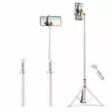 ATUMTEK Selfie Stick Stativ 157cm, Ausziehbares Aluminium Handy Stativ mit Bluetooth-Fernbedienung, Kompatibel mit iPhone Samsung und Android-Telefonen, Ideal für Videos und Fotos, Weiß