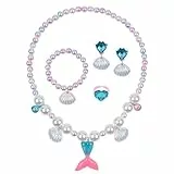 OSDUE Meerjungfrau Schmuckset Mädchen, Meerjungfrau Kinderschmuck Enthalten Halskette, Ringe, Armbänder, Ohrring, Meerjungfrau Kinderschmuck Set für Party Dress Up Geschenk (5 Stück)