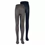 EWERS 2er-Pack Baby- & Kinderstrumpfhosen Unifarben, Doppelpack Strumpfhosen aus Baumwolle für Mädchen in Uni Farbe, Bio-Baumwolle, GOTS zertifiziert, MADE IN EUROPE, grau/navy, Größe 134