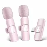 HMKCH Kabelloses Lavalier Mikrofon für Handy/iPhone/Computer, Wireless USB C Ansteckmikrofon für Videoaufnahmen, Vlog, TikTok, YouTube, Rauschunterdrückung, Plug-Play Clip on Mikrofon-Sets(Rosa)