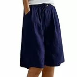 DeaAmyGline Leinen Shorts Damen High Waist, Bermuda Shorts Damen Knielang Kurze Hosen Weites Bein Baumwolle Leinenhose Baggy Elastischer Taille Wide Leg Freizeit Sommer Hose Kurz