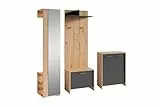 byLIVING Garderoben-Set Ben/Flur Garderobe mit Spiegel/viel Stauraum / 4-teilig/Hochschrank/Wandpaneel/Sitzbank/Kommode (Artisan Eiche-Optik/Anthrazit)