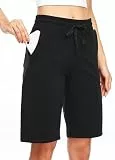 WILLIT Damen Shorts Bermuda Baumwolle Kurze Hose Sporthose Sommer Yogahose Fitness Knielange Sweatshorts für Laufen Workout 10' mit Taschen Schwarz M