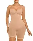 FeelinGirl Shapewear Damen Body Shaper Bauchweg Sculpting Nahtloser Atmungsaktiver Bodysuit mit Verstellbarem Schultergurt Überbrust V-Ausschnitt Ton M/L