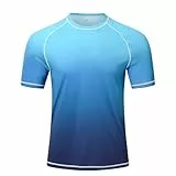 YuKaiChen Rashguard Herren Schwimmshirt Schnelltrocknend Atmungsaktiv Bade-T-Shirt mit kurzen Ärmeln Rashguards Wassersport für Männer Farbverlauf Blau 2XL