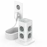 TESSAN 8 Fach Mehrfachsteckdose mit USB C, Verlängerungskabel 10 Meter, Steckdosenleiste Überspannungsschutz, 3 USB Mehrfachstecker, Verteilersteckdose mit Schalter, 3600W