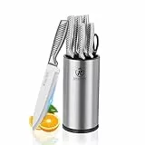 Justup Messerset, 7 Stück Küchenmesserset mit Universal-Block - Scharfe Messer Set mit Rutschfestem Ergonomischem Griff - Professioneller Kochmesser-Set für Neues Zuhause Wohnung Restaurant (Silber)