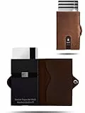 SLIMJACK Smart Wallet mit Gravur Wunschtext - Kreditkartenetui mit RFID-Schutz - Geldbeutel für Herren - Slim Wallet mit Münzfach - Smart Wallet für Karten & Münzen - Dunkelbraun