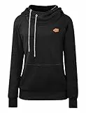 Cassiecy Hoodie Damen Winter Langarm Stehkragen Kapuzenpullover Warme Casual Pullover Hoody mit Kapuze(Schwarz, L