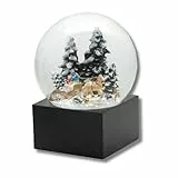 Minium Collection 20121 Schneekugel Weihnacht Stimmung Schlittenfahrt Weihnachtsbaum Holen auf Sockel schwarz, Pure-Line, Durchmesser 100mm