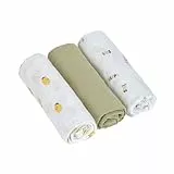 LÄSSIG Baby Puckdecke Spuckdecke Pucktuch Mulltuch 3er Set Baumwolle 85 x 85 cm/Swaddle & Burp Blanket L Happy Fruits Lemon