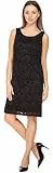 Bellivalini Damen Kleid Knielang Spitzenkleid festlich Sommerkleid ohne Ärmel Rose Muster Rundhals BLV50-260 (Schwarz, XL)