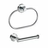 Toilettenpapierhalter/Handtuchring, Eolax Chrom Bad-Accessoires, Perforierter Rollenhalter und Handtuchhalter aus Edelstahl, Wandmontage, 2 Stück