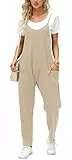 Ebifin Latzhose Damen Arbeitshose Sommer Lose Overall Jumpsuit Ärmelloser Latzhosen mit Große Taschen.Khaki.L