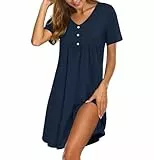 Crewhpo Nachthemd Damen Kurz Negligee Baumwolle Kurze Ärmel Nachtkleid mit V-Ausschnitt Nachtwäsche Sommer für Frauen Schlafshirt Sleepshirt Schlafhemd Bequeme