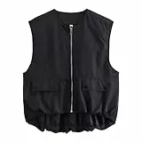 Mantel Schwarz Damen Outdoor Weste Damen Ärmellose mit Reißverschluss Wasserdicht Mehrere Taschen Leicht Übergangsjacke für Herbst Winter L Black