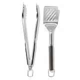 OXO Good Grips Set aus Wender und Zange zum Grillen – spülmaschinenfestes Grillzangen-Set mit Fleischwender aus Edelstahl – 41 cm und 47,5 cm