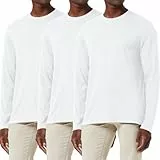 3-Pack Herren Baumwollhemd Loose Fit Langarm T-Shirt Feuchtigkeitsableitend Rundhalsshirts Komfort Casual Base Layer Tops Weiß/Weiß/Weiß -L