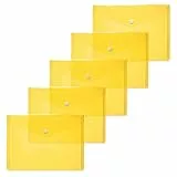 HERMA 20052 Dokumententaschen A5 transparent gelb, 5 Stück, kleine Sichttaschen Umschläge mit Druckknopf, Briefumschläge aus Plastik für Schule, Uni, Büro, Reise