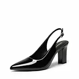 DREAM PAIRS Damen Slingback-Absätze Chunky Blockabsätze Spitz zulaufende geschlossene Pumps Bequeme Arbeits- und Büroschuhe Party Brautschuhe,Size 40,Schwarz-Pat,SDPU26013W