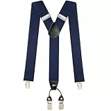 Hosenträger für Herren mit 4 Metall Clips,3,5 cm breit Passform für Damen Herren Einheitsgröße Einstellbar Elastisch Heavy Duty Men Braces X elegantes Accessoire für Hochzeit Büro Marineblau/Schwarz