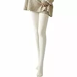 Schwarze Strick Strumpfhose Tights Damen Strickstrumpfhose ohne Fleece Elastisch High Waist Leggings Zopfmuster Strickstrumpfhose Damen Pantyhose Tanzstrumpfhose Feinstrumpfhose (1-White, One Size)