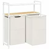 HOOBRO Wäschekorb 2 Fächer, Wäschebox, Wäschesammler mit 2 Ablagen, Wäschewagen, 2 x 49,5 L, verstellbare Füße, für Badezimmer, Waschküche, Weiß und Natur EWN73XY01
