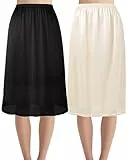 Hanpceirs 2 Stück Damen Petticoat Unterröcke für Damen halbe Slips für unter Kleider Satin Rock Extenders 69 Schwarz und Beige L
