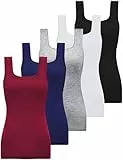 BQTQ Damen 5 Pcs Tank Top Stretch Unterhemden Basic Top Elastische Unterhemd mit Quadratischem Ausschnitt Ärmellos für Frauen Mädchen (Schwarz, Weiß, Grau, Dunkelrot, Marine, M)