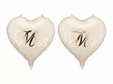 Folienballons Herz Mr & Mrs 35x35cm Set 2 Stk - Ballon für Helium oder Luft - in Beige mit Goldschrift - Hochzeitsdeko für Brautpaar Hochzeit Wedding