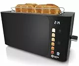 Balter Toaster 4 Scheiben, Touch Bedienung, Langschlitz, Edelstahl, Brötchenaufsatz, LCD Display Langschlitztoaster, Auftaufunktion, Brotzentrierung, TS-44 Schwarz matt